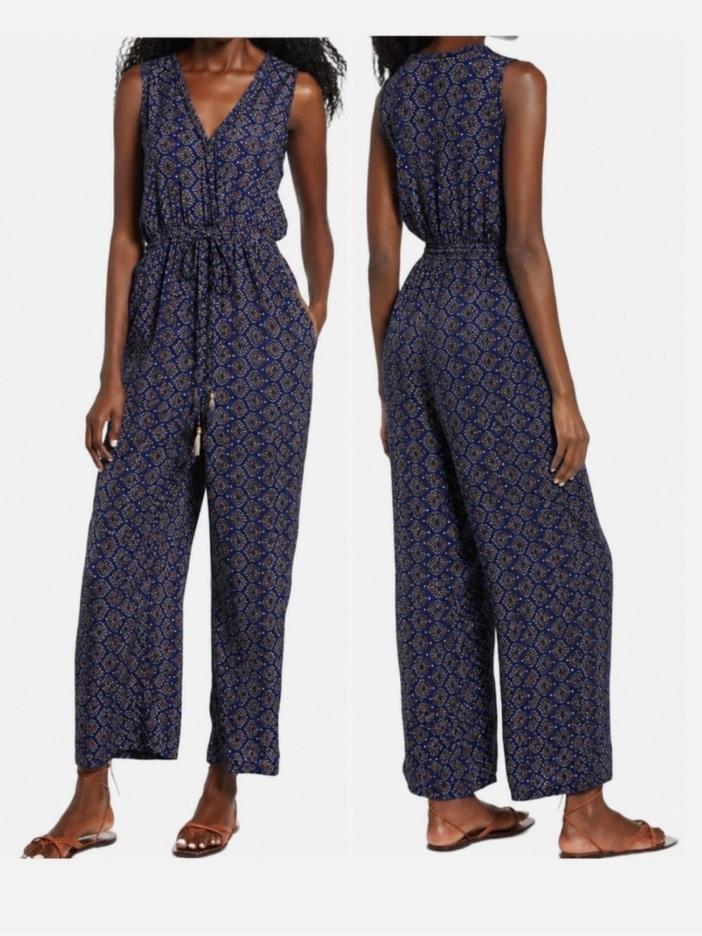 Raga My Oasis Jumpsuit Sleeveless V Neck Bohemian Geometric Women’s XS Rayon